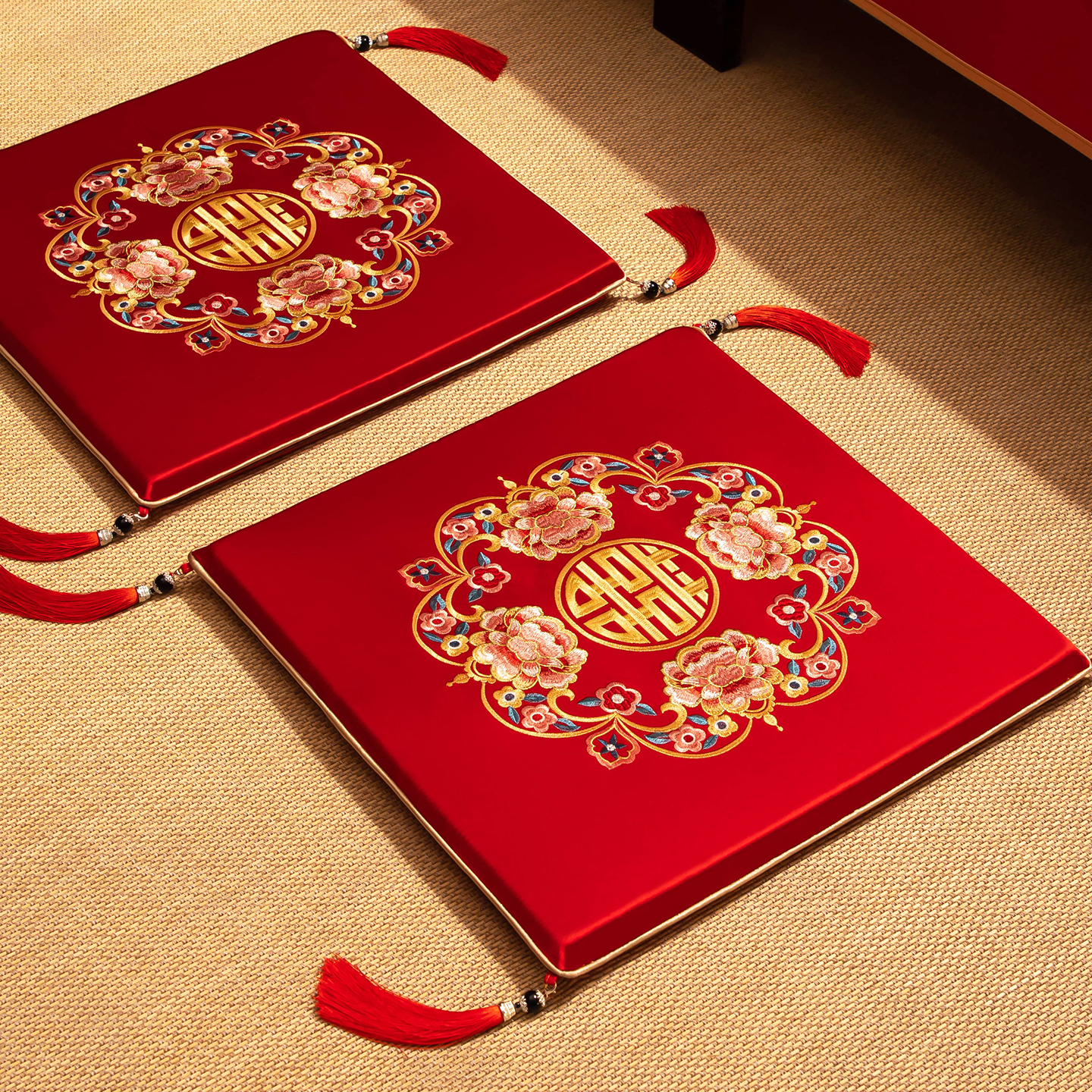 喜庆敬茶跪垫结婚一对红色喜字