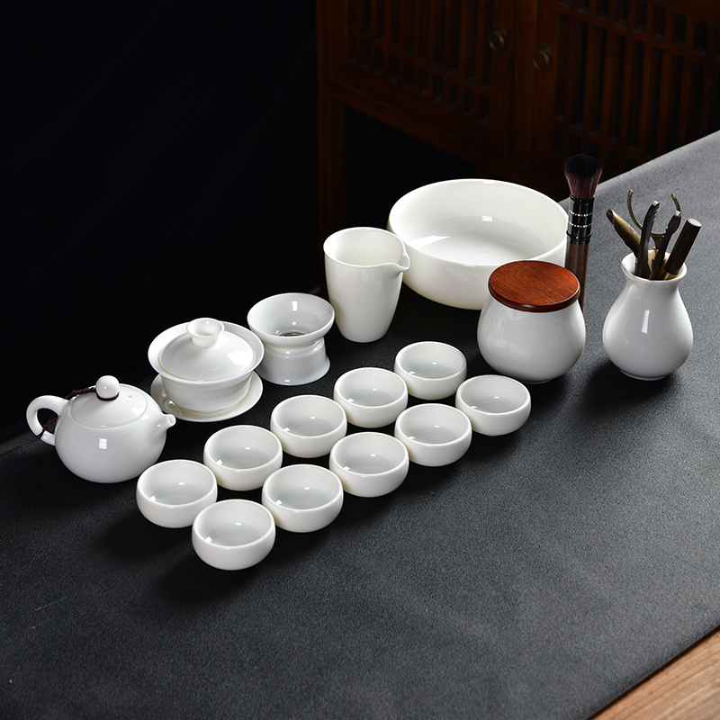 德化陶瓷功夫茶具套装盖碗羊脂玉