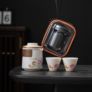 旅行茶具小套装 德化陶瓷便携式 随身户外露营快客杯一壶二杯泡茶壶