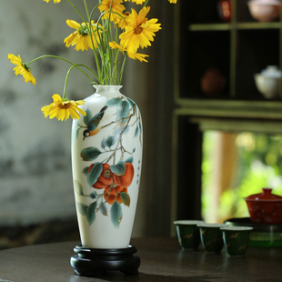 手绘亮光 德化陶瓷 事事如意 中式 花瓶摆件 家居饰品客厅电视柜