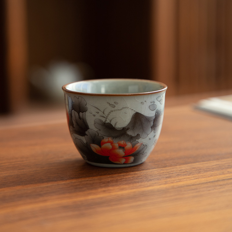 德化陶瓷冰裂烤花茶杯