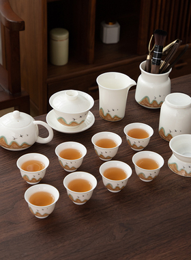 德化陶瓷茶具套装 功夫 泡茶专用喝茶家用高档轻奢羊脂玉万里江山