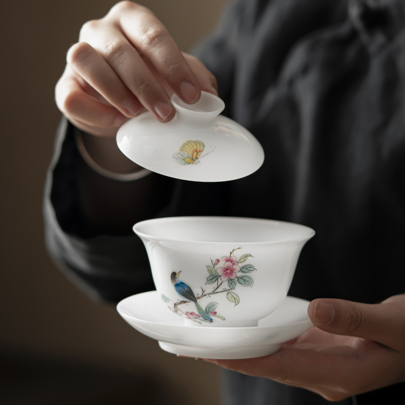 德化陶瓷精工手绘盖碗