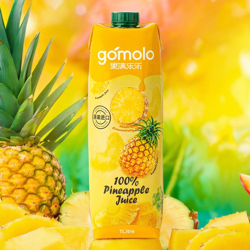 果满乐乐100%菠萝汁1L 塞浦路斯原装进口纯果汁配料干净瓶装饮料
