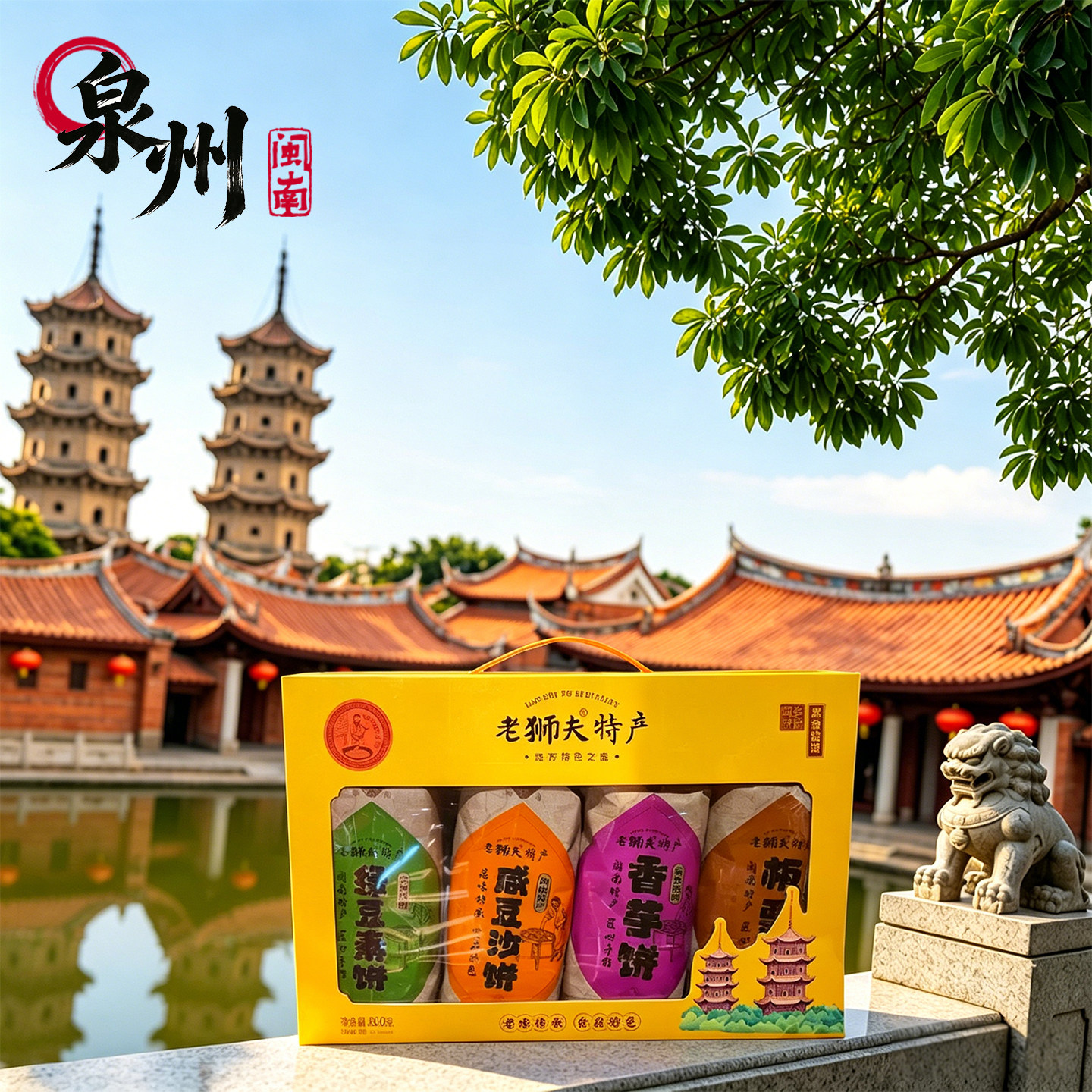 老狮夫馅饼福建茶饼泉州特产绿豆饼香芋饼中式手工茶饼泉州伴手礼