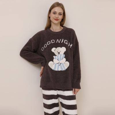 秋冬半边绒亲子睡衣女家居服