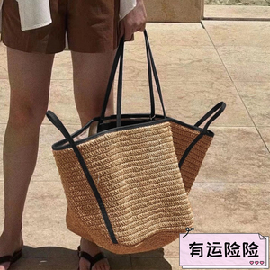 2024新款单肩托特包编织包女大容量海边沙滩度假慵懒风夏季草编包