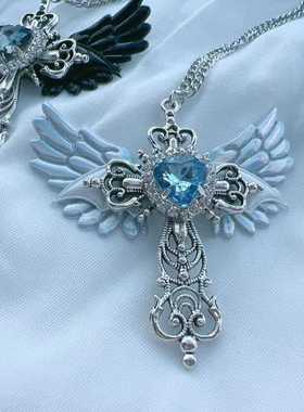 y2k黑翅膀哥特风天使十字架项链