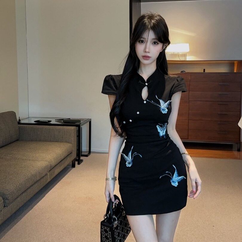 小个子短款新中式改良旗袍连衣裙
