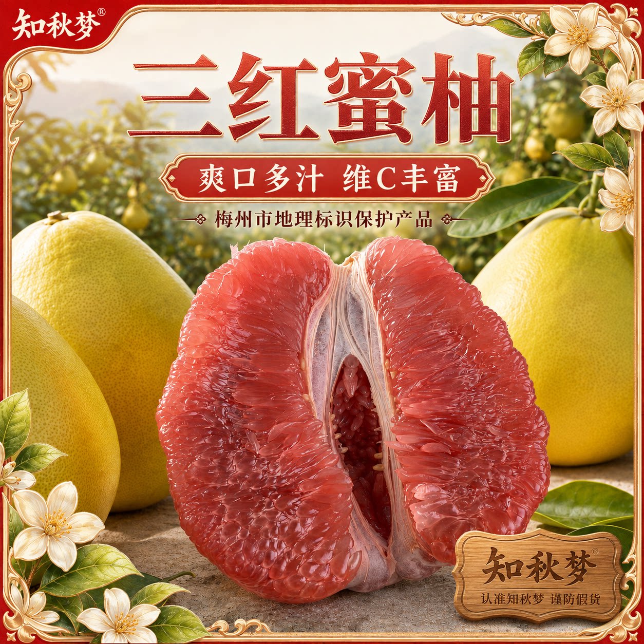 广东正宗梅州三红纯甜红心蜜柚大果柚子新鲜水果孕妇中秋送礼