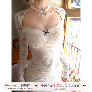 甜梨呆呆 雪域缪斯夏季米色方领蕾丝打底衫上衣+蕾丝拼接鱼尾长裙