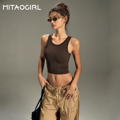 肯豆背心带胸垫运动上衣女