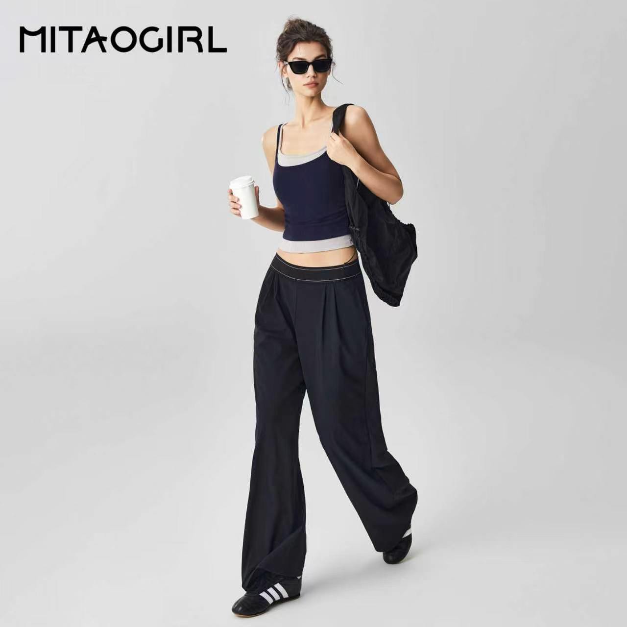 MITAOGIRL肯豆瑜伽健身套装美背吊带背心女宽松显瘦运动跑步裤子