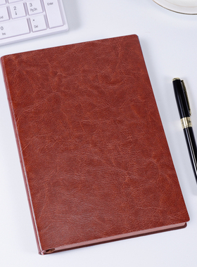 商务皮面记事本精致盒装A5/B5加厚皮革本简约大学生日记本子办公用商务手账本笔记本文具企业可定制B7925