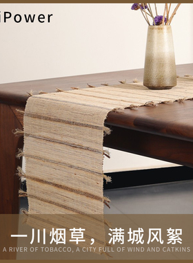 场iPower新中式禅意麻茶席田园风苎麻夏布茶几旗日式桌旗布定制