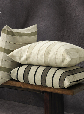 场iPower条纹抱枕雪尼尔亚麻靠垫套抱枕套客厅卧室百搭方形腰枕