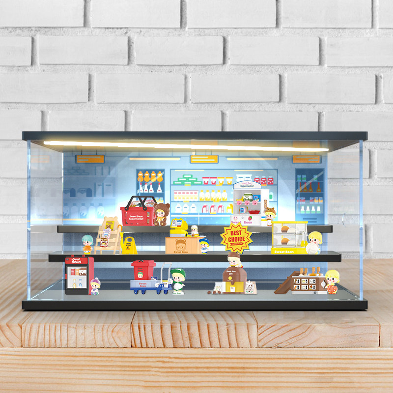 适用popmart泡泡玛特 小甜豆24小时便利店系列手办盲盒灯光展示柜