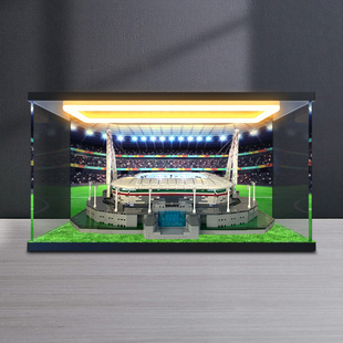 适用咔嗒积木尤文图斯安联竞技球场模型防尘罩亚克力回型灯展示柜