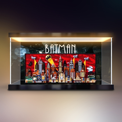 适用乐高76271蝙蝠侠动画版哥谭市模型亚克力防尘罩灯箱款展示柜