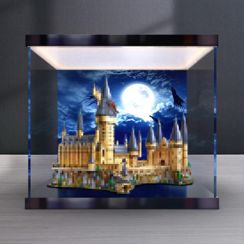 适用71043哈利波特霍格沃茨城堡积木灯箱彩绘防尘罩亚克力展示柜