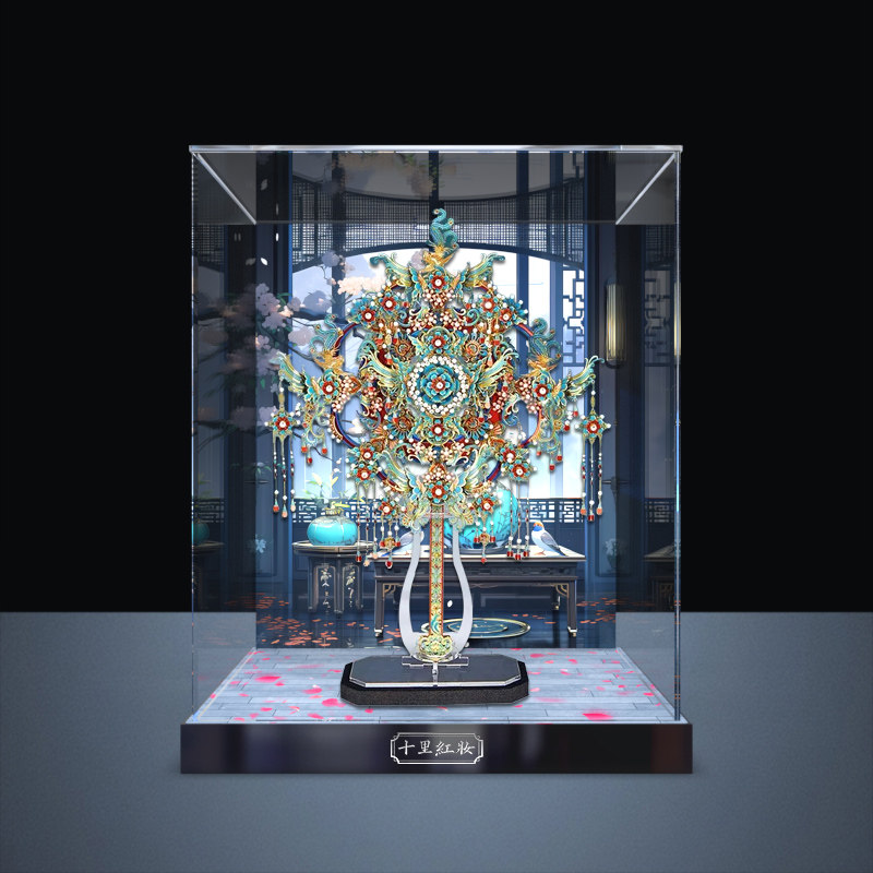适用 拼酷十里红妆点翠喜扇3D立体拼图模型收纳亚克力高清展示柜图片