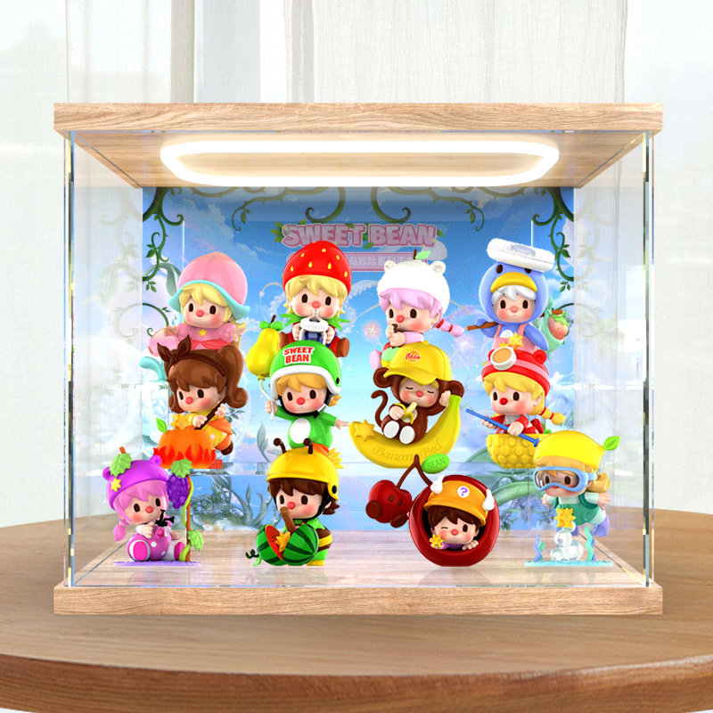 适用POPMART泡泡玛特 小甜豆 水果岛冒险系列手办盲盒带灯展示柜