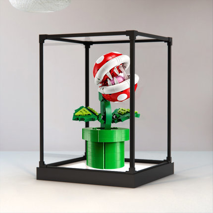 展示架适用乐高 71426玛丽奥食人花积木模型木纹底座亚克力防尘柜