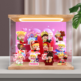 适用泡泡玛特小甜豆有关爱的语言系列手办盲盒主题灯光场景展示柜