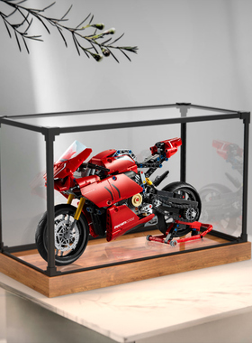 适用乐高42107 杜卡迪摩托车积木模型亚克力防尘收纳架木纹展示柜