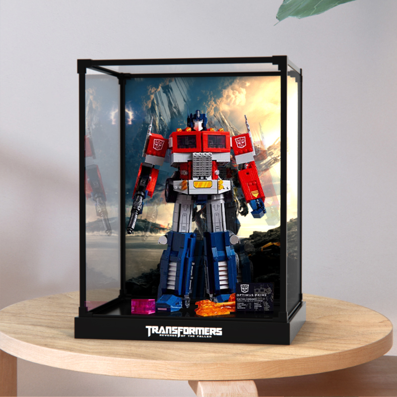 适用乐高10302变形金刚擎天柱合金收纳玩具罩木纹亚克力防尘架