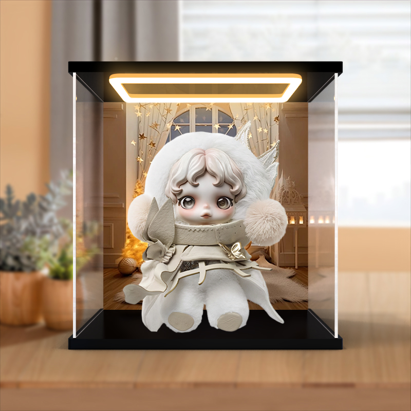 适用泡泡玛特SKULLPANDA围与困手办亚克力防尘罩回型灯收纳展示柜