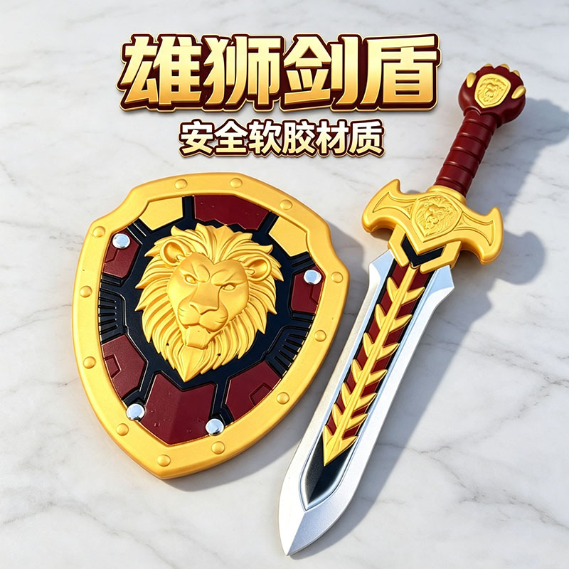 雄狮剑盾牌玩具套装宝剑儿童PU玩具刀男孩兵器古代风影视表演道具