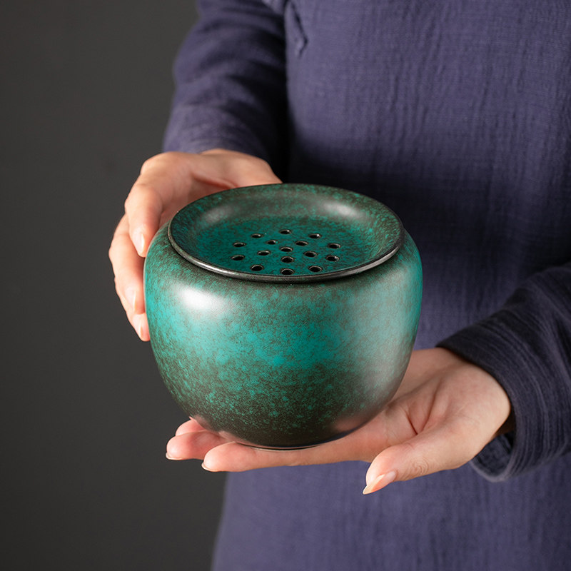 臻璞松石绿釉陶瓷建水茶洗杯洗日式茶盂废茶渣缸家用茶道配件渣斗