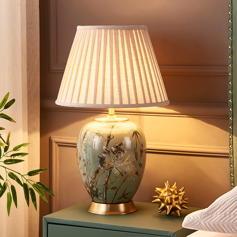 美式乡村景德镇陶瓷台灯卧室床头台灯新复古田园全铜欧式大台灯