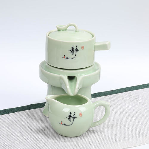 陶瓷石磨半自动旋转功夫茶具