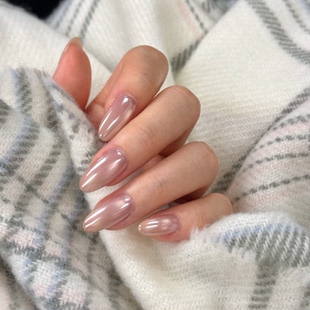 高级老钱猫眼海莉纯手工穿戴甲气质显白杏仁美甲中长款 甲片xz