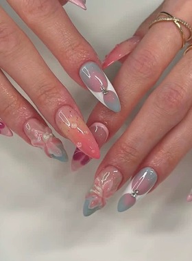 2026新款雕花风海莉穿戴甲手工中长款美甲绝美高级杏仁指甲