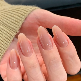 高级裸色纯色海莉纯手工穿戴甲气质显白杏仁美甲中长款 甲片xz