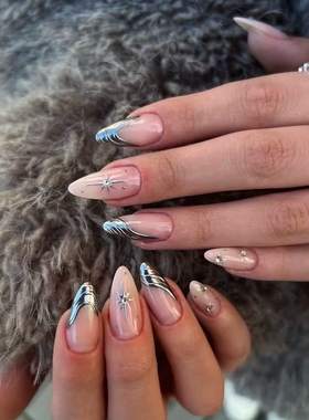 2026新款辣妹风海莉穿戴甲手工中长款美甲绝美高级杏仁指甲