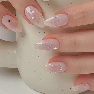 高级冬季 甲片xq 氛围雪花纯手工穿戴甲气质显白杏仁美甲短款