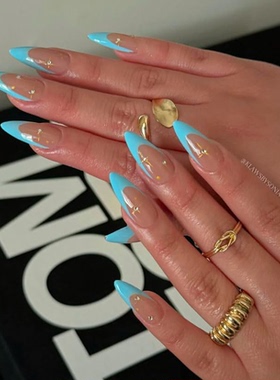 ins高级风系列蓝色法式风纯手工穿戴甲气质显白欧美ins风美甲甲片