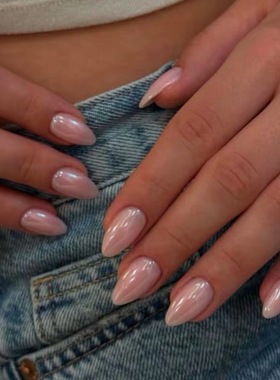 2026新款裸色纯色海莉穿戴甲手工中长款美甲绝美高级杏仁指甲