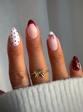 ins高级风系列波点法式风纯手工穿戴甲气质显白欧美ins风美甲甲片