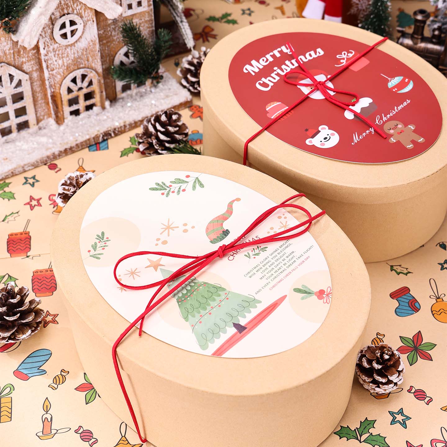 圣诞节礼盒创意平安夜苹果礼品包装椭圆形礼物空盒子糖果饼干盒子