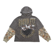 美潮印花连帽痞帅摇滚复古做旧宽松套头卫衣 假两件 重磅 街头个性