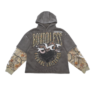 美潮印花连帽痞帅摇滚复古做旧宽松套头卫衣 假两件 重磅 街头个性