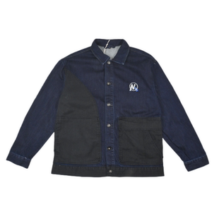 撞色拼接原色蓝牛仔外套复古做旧水洗男工装风宽松设计感翻领夹克