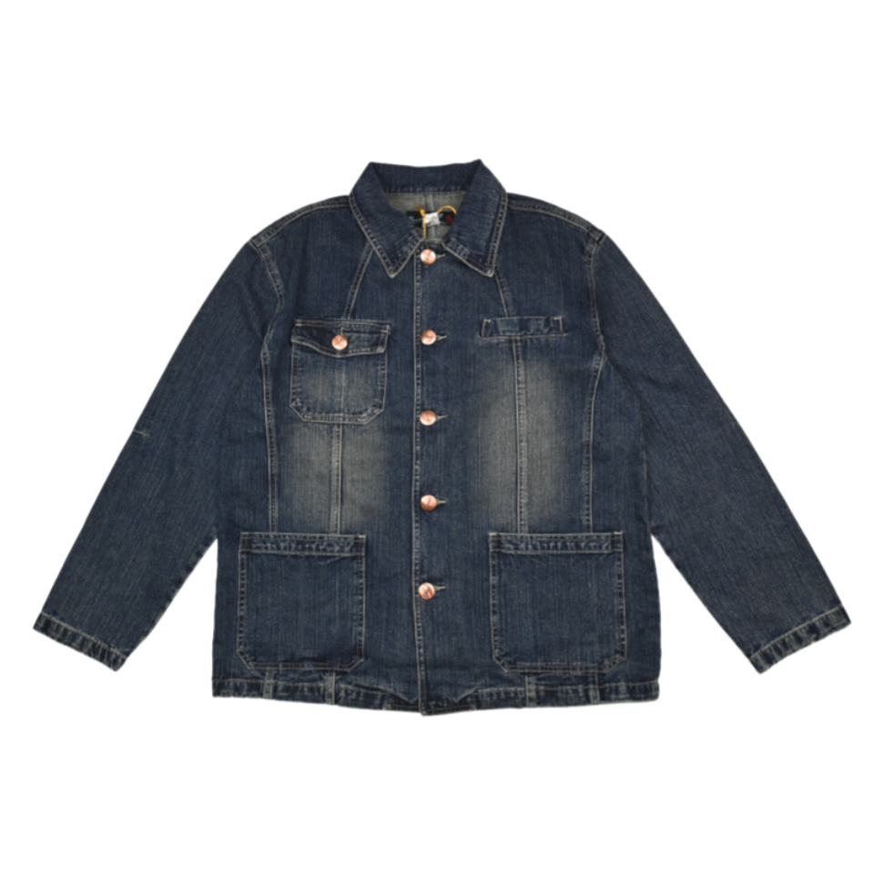 美式复古水洗做旧中长牛仔外套工装大口袋通勤宽松休闲百搭男夹克