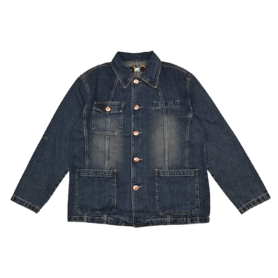 美式复古水洗做旧中长牛仔外套工装大口袋通勤宽松休闲百搭男夹克