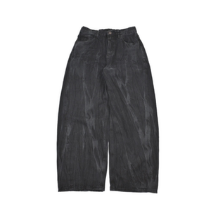 宽松垂坠感直筒阔腿裤 扎染老爹裤 男 韩版 重工花洗暗黑系网红牛仔裤